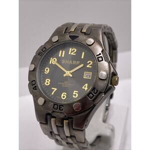 Sharp Mens Dark Silver Fashion Quartz Watch New Battery